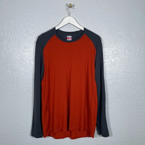 Icebreaker Men XL Orange Gray 260 Merino Wool Crew Neck Sweater Gorpcore Outdoor - Picture 1 of 9